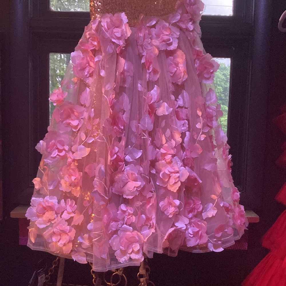 junior gown gold sequins floral skirt